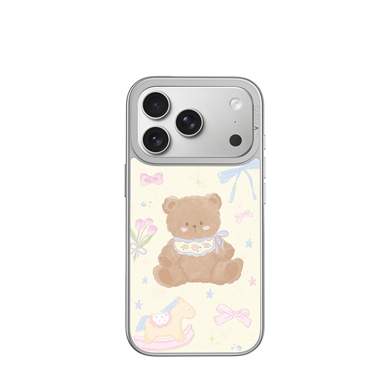 Butter Bear Glossy Mirror Case - Silver