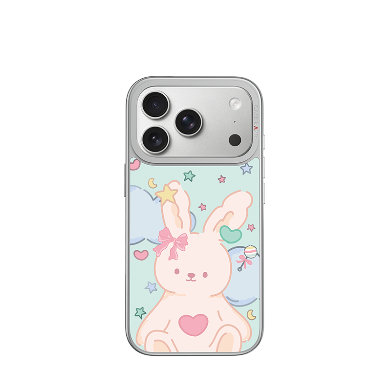 Nebula Bunny Glossy Mirror Case - Silver