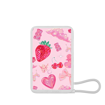 Vintage Strawberry power bank with built-in cable