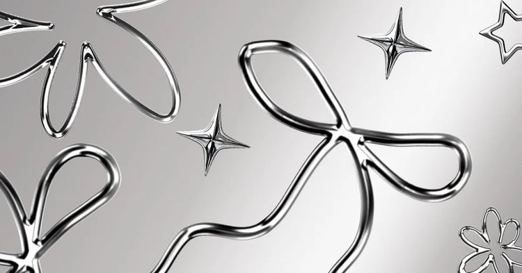 Chrome metal aesthetic phone case cover with 3D metallic bows and star motifs — ImagiSnap Snap-On Cover