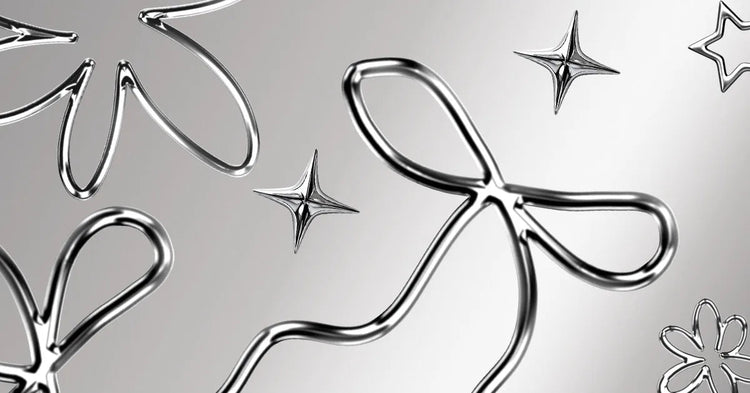 Chrome metal aesthetic phone case cover with 3D metallic bows and star motifs — ImagiSnap Snap-On Cover