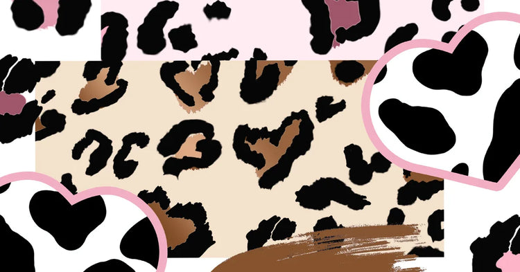 2K animal print phone case cover with leopard and cow print patterns and pink heart accents — ImagiSnap Snap-On Cover