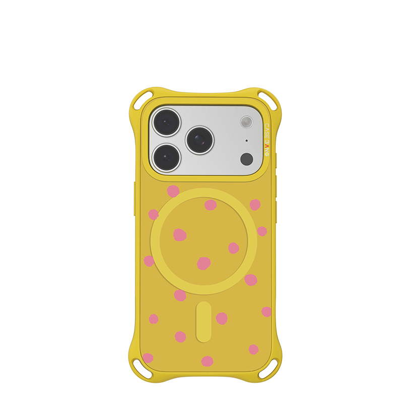 Yellow Blush Dot QuadGuard ImagiSnap base case and Snap-On Cover set