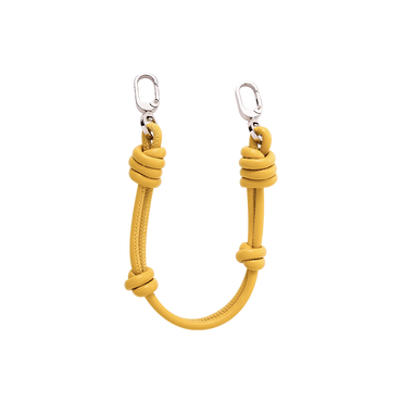 Yellow knot strap phone hand charm with secure attachment ring