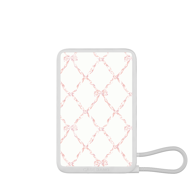 Plaid Bow power bank with built-in cable