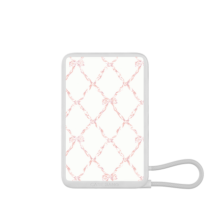 Plaid Bow power bank with built-in cable