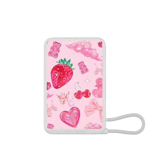 Vintage Strawberry power bank with built-in cable