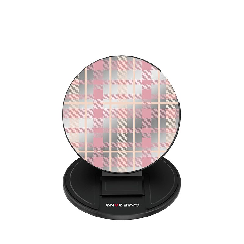 Creamy Pink Plaid grip stand with base and back cover