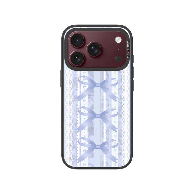 Bow Stripe Blue Snap-On Phone Case — iPhone 18 Pro — Complete Case Set