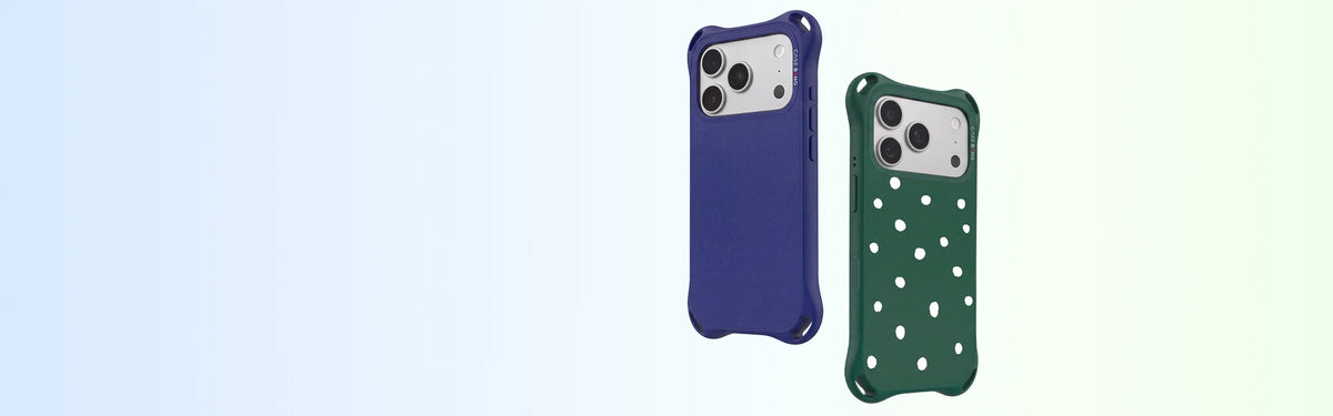 Navy blue and forest green QuadGuard phone cases with solid and dotted Snap-On Covers
