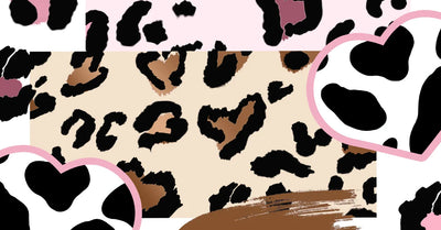 Y2K animal print phone case cover with leopard and cow print patterns and pink heart accents — ImagiSnap Snap-On Cover