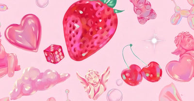 Y2K aesthetic phone case cover with glossy strawberry, cherries, gummy bears and angel motifs — ImagiSnap Snap-On Cover