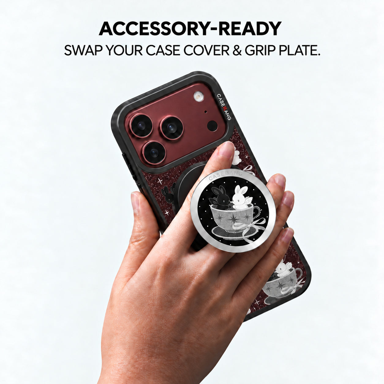 Accessory-ready: swap your case cover and grip plate.